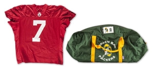 Green Bay Packers Red Quarterback Practice Jersey and Graham Harrell Packers Equipment Bag